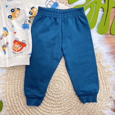 Conj. Jaqueta Beep Beep! com Capuz e Calça de Moletom - Areia e Azul Jeans